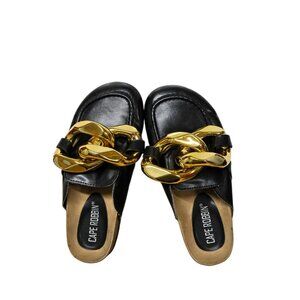 Cape Robbin Womens Size 6 Colindo Mules Black Chunky Gold Links Slip On Clogs